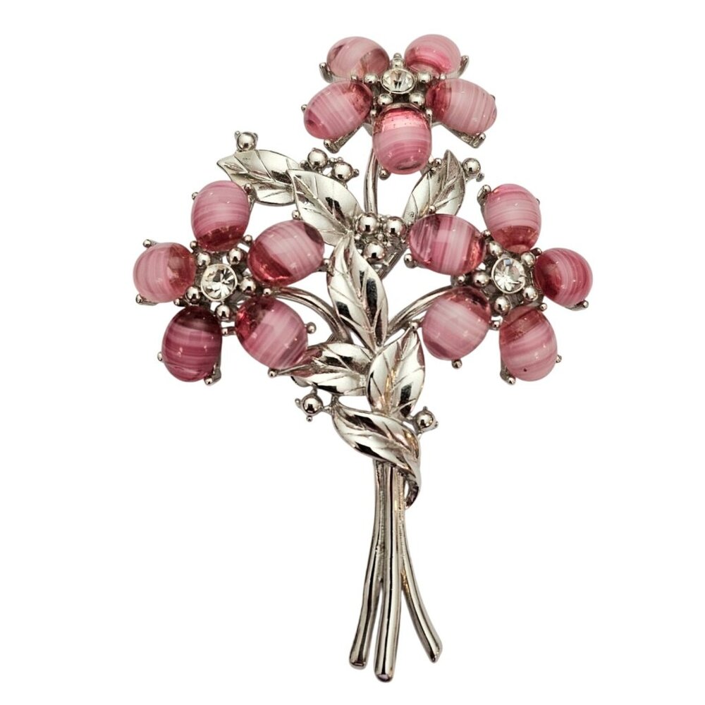 Cindy  Adams Pink Flawed Glass Flower Brooch Signed, C575